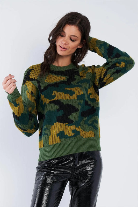 Multi Army Camouflage Knit Relaxed Fit Sweater /2-2-2 - Tasha Apparel Wholesale