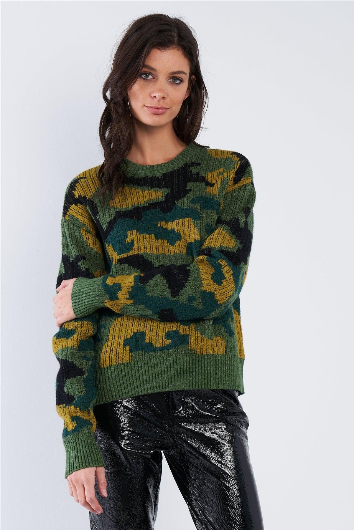 Multi Army Camouflage Knit Relaxed Fit Sweater /2-2-2