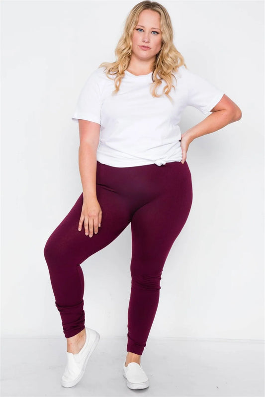 Plus Size Burgundy Fleece Lined Solid Leggings /6 - Tasha Apparel Wholesale