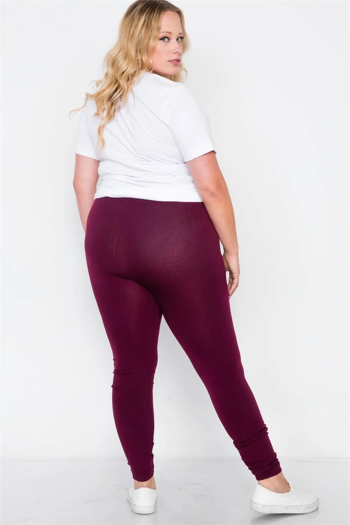 Plus Size Burgundy Fleece Lined Solid Leggings /7 - Tasha Apparel Wholesale