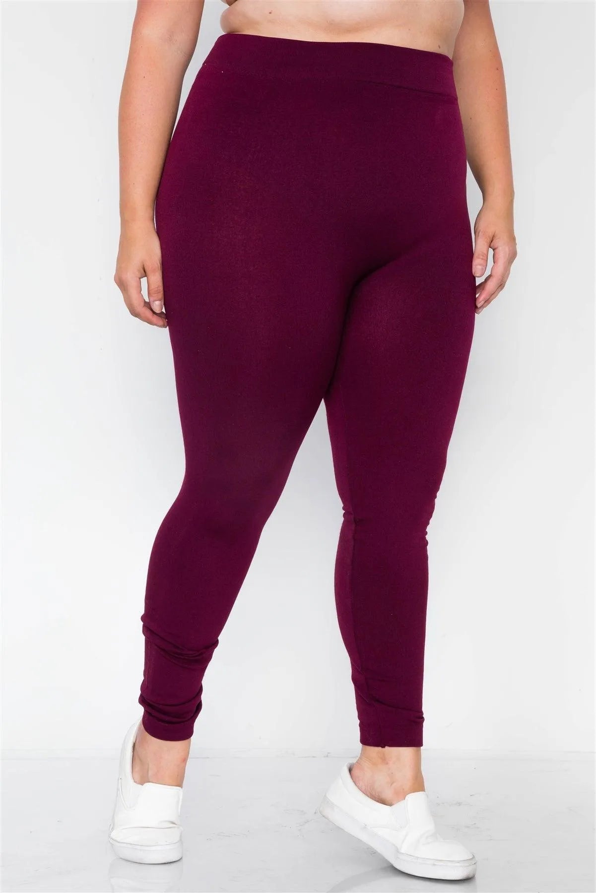 Plus Size Burgundy Fleece Lined Solid Leggings /7 - Tasha Apparel Wholesale