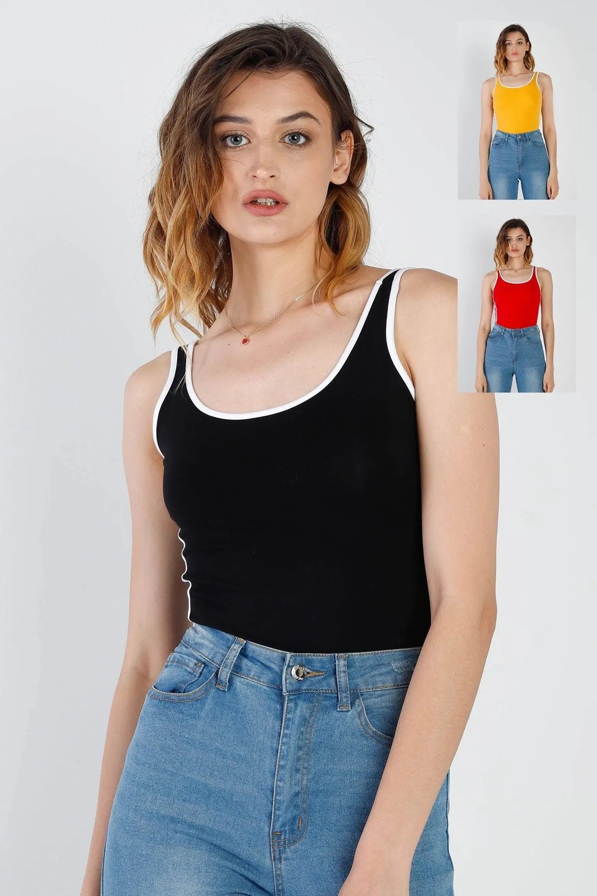 Stripe Detail Contrast Trim Sleeveless 3-Pk Bodysuit /3-3-3 - Tasha Apparel Wholesale