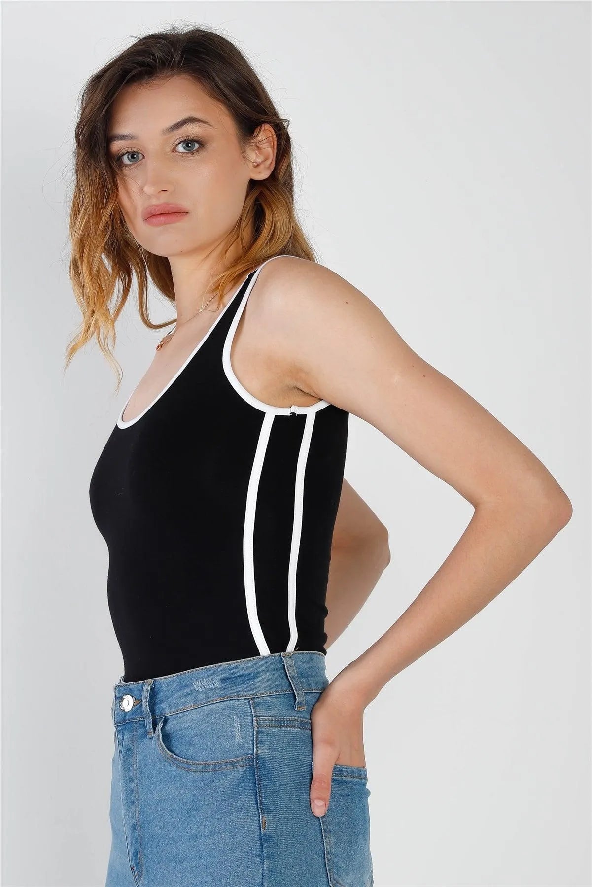 Stripe Detail Contrast Trim Sleeveless 3-Pk Bodysuit /3-3-3 - Tasha Apparel Wholesale
