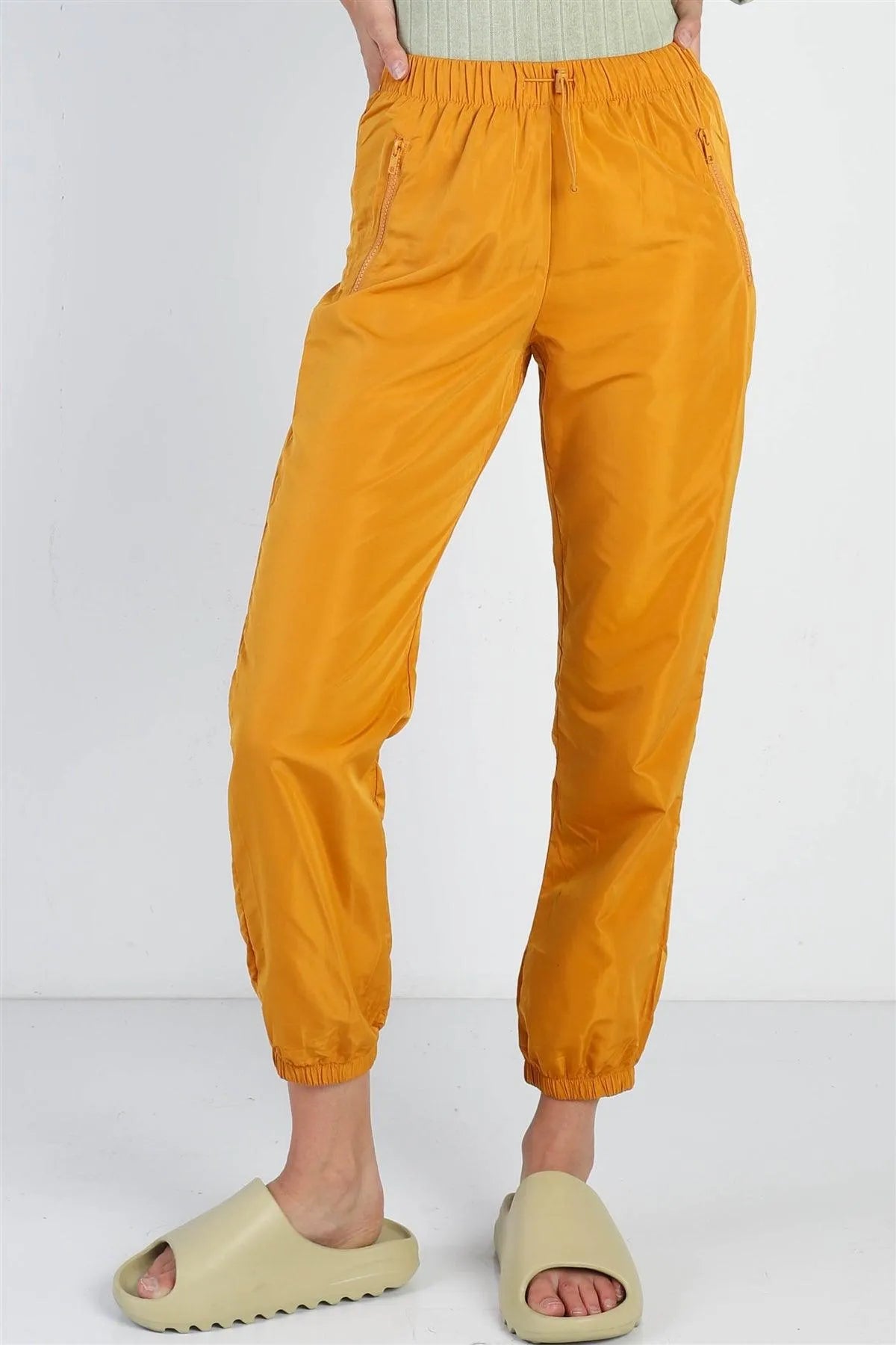 Mustard Glossy High Waist Cargo Jogger Pants /2-2-2 - Tasha Apparel Wholesale