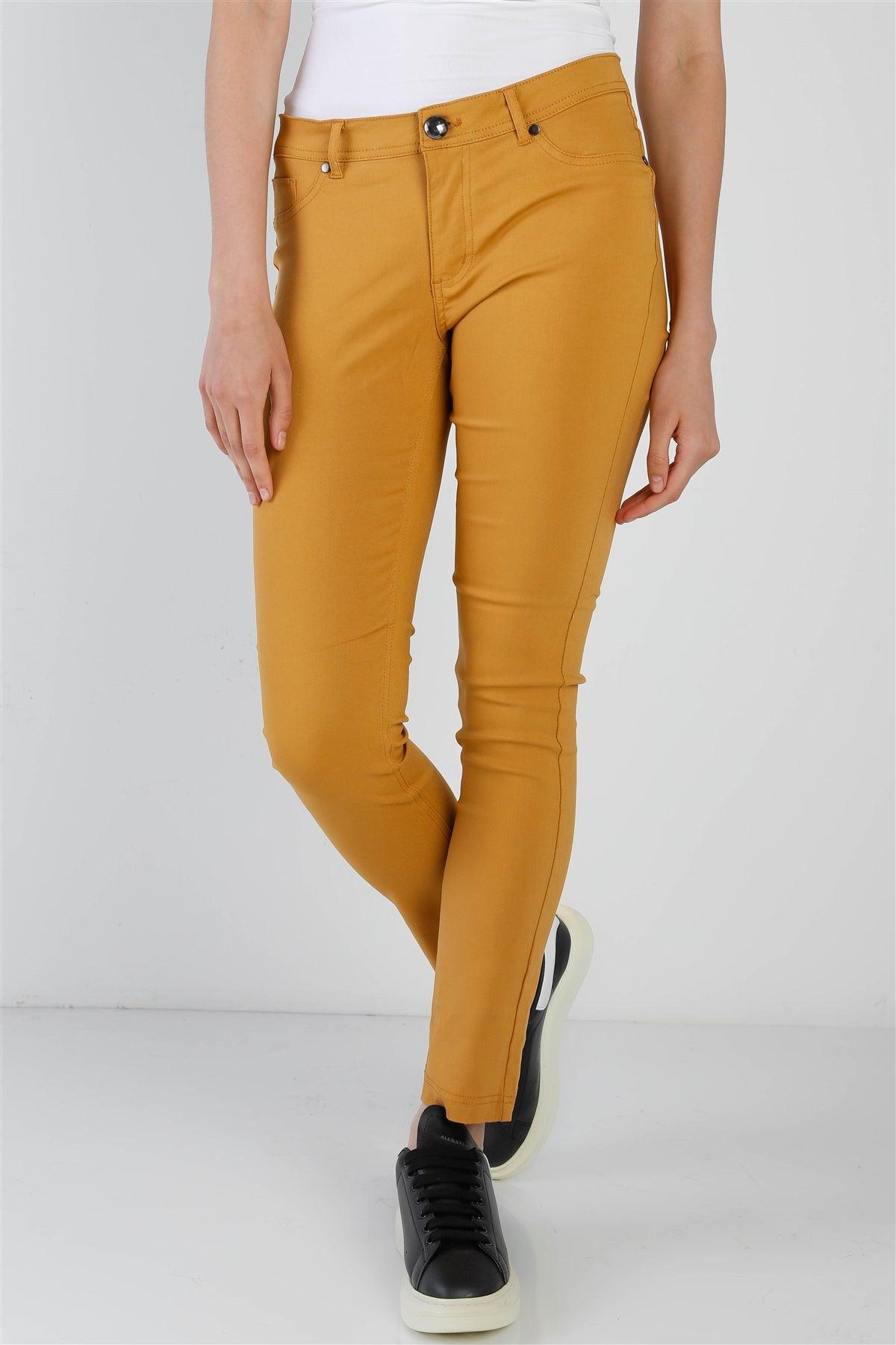 Mustard Contrast Button Mid Rise Skinny Pants /1-3-2