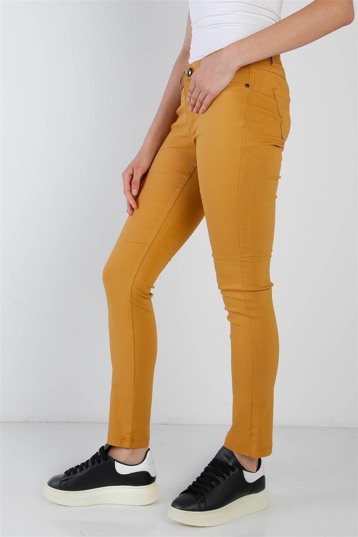 Mustard Contrast Button Mid Rise Skinny Pants /1-3-2