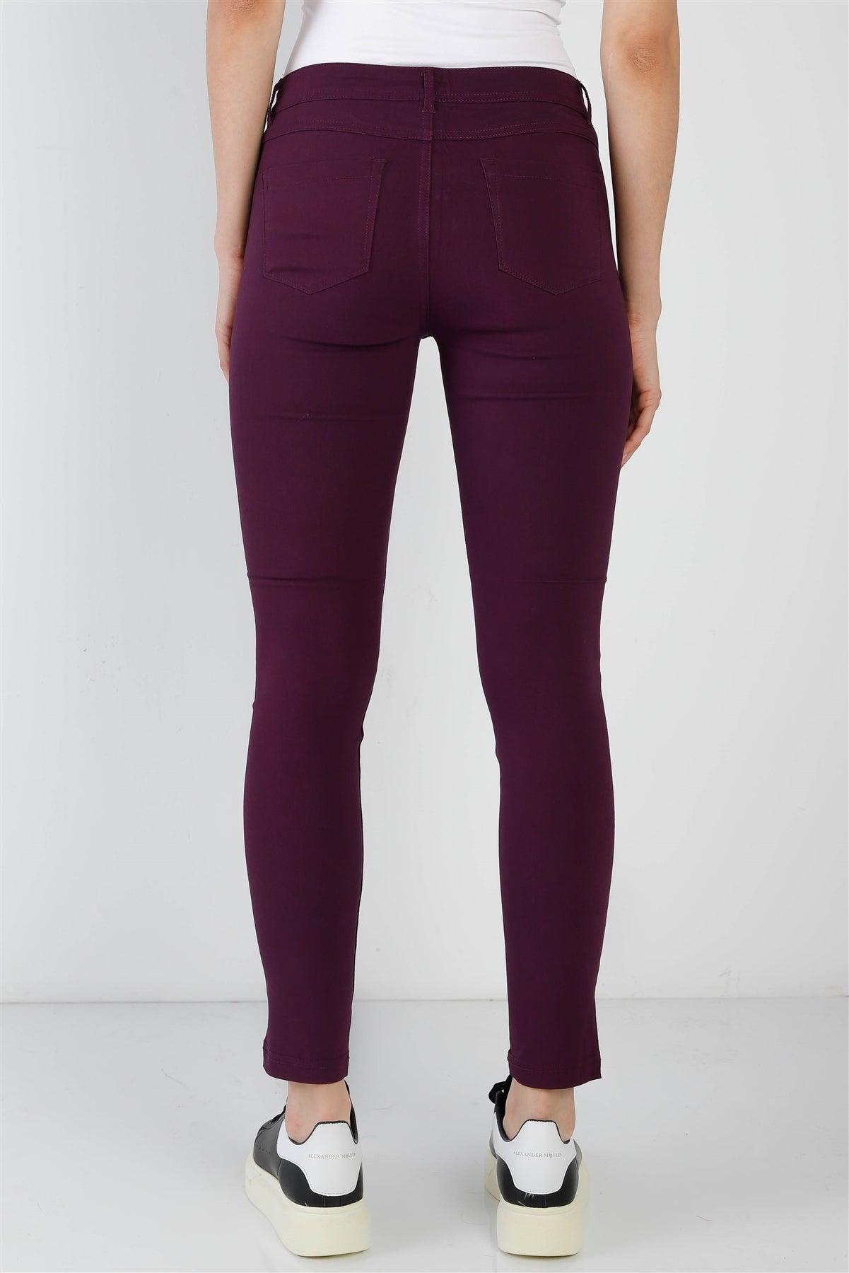 Purple Plum Contrast Button Mid Rise Skinny Pants /2-2-2