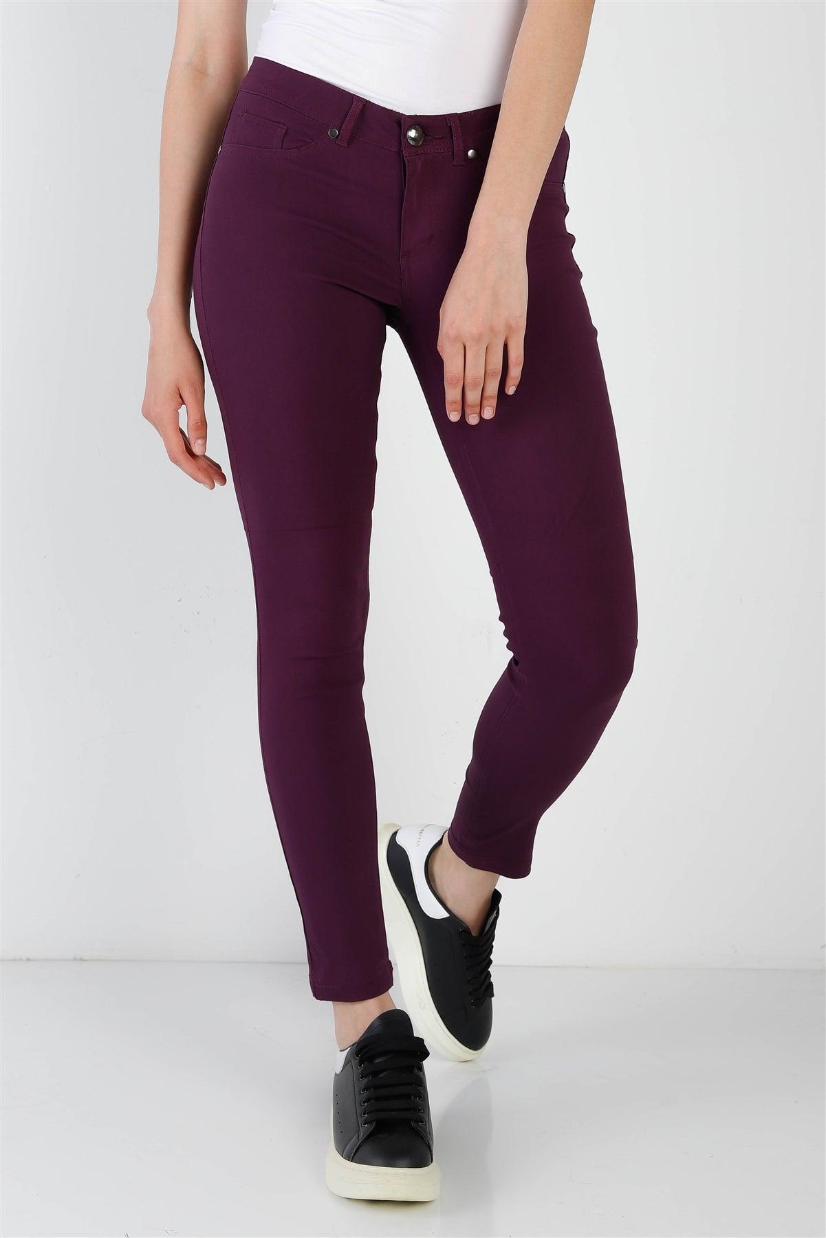 Purple Plum Contrast Button Mid Rise Skinny Pants /2-2-2