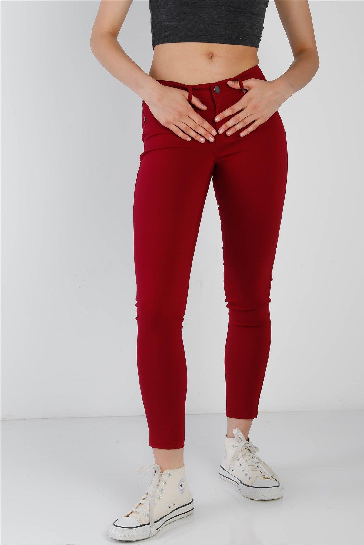 Ruby Red Contrast Button Mid Rise Skinny Pants /2-2-2