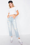 Light Denim Distressed Wide Leg Boyfriend Jeans /2-2-1 - Tasha Apparel Wholesale