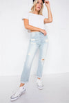 Light Denim Distressed Wide Leg Boyfriend Jeans /2-2-2 - Tasha Apparel Wholesale
