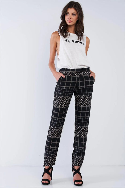 Black Tan Printed Relaxed Fit Slack Pant /2-2-2-1 - Tasha Apparel Wholesale