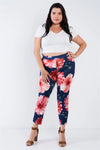 Plus Size Navy Blue Water Color Floral Chic Ankle Length Leggings /2-2-2 - Tasha Apparel Wholesale