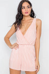 Peach Pleated Surplice Plunge Boho Romper /1-2-2 - Tasha Apparel Wholesale