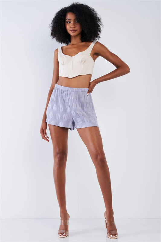 Lavender Circle Print Fine Accordion Pleaded Relaxed Fit Shorts /1-2-2-1 - Tasha Apparel Wholesale