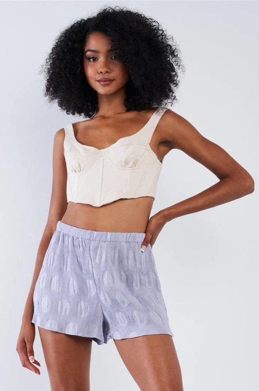 Lavender Circle Print Accordion Pleaded Relaxed Fit Shorts - Tasha Apparel Wholesale