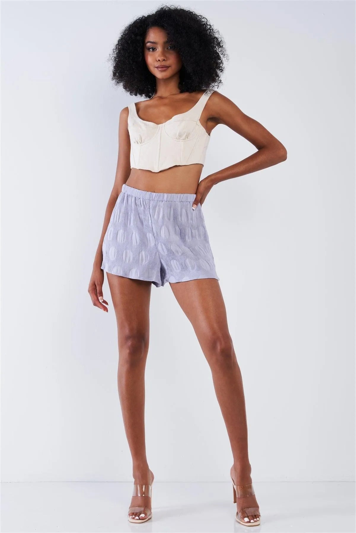 Lavender Circle Print Fine Accordion Pleaded Relaxed Fit Shorts /2-2-2 - Tasha Apparel Wholesale