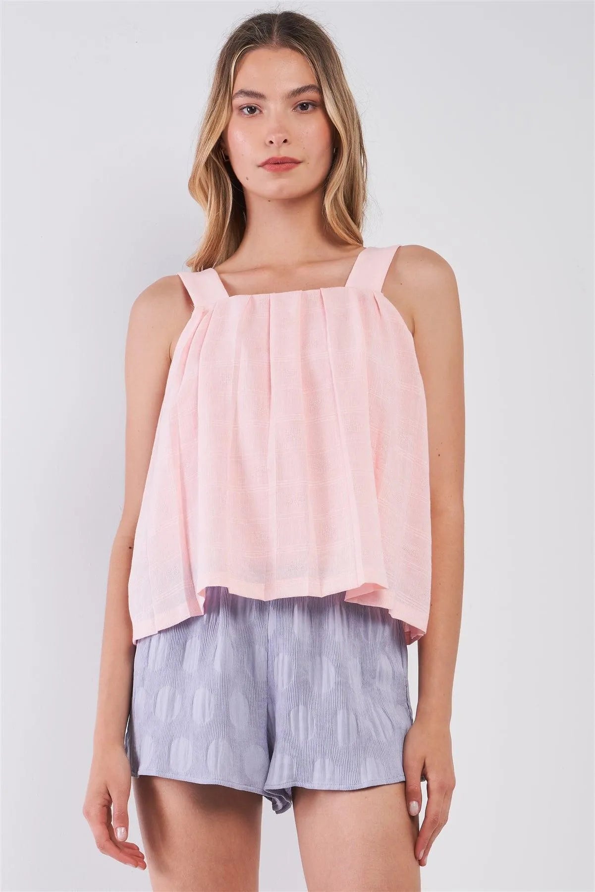 Lavender Circle Print Fine Accordion Pleaded Relaxed Fit Shorts /2-2-2 - Tasha Apparel Wholesale