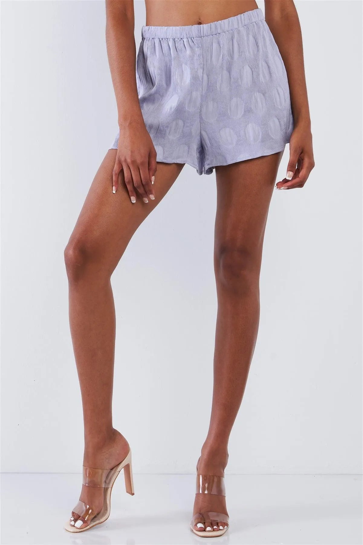 Lavender Circle Print Fine Accordion Pleaded Relaxed Fit Shorts /2-2-2 - Tasha Apparel Wholesale
