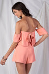 Salmon Pink Tear Drop Layered Off The Shoulder Backside Bow Tie Romper /1-1-3-2 - Tasha Apparel Wholesale