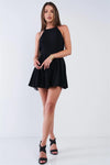 Solid Black Dressy Sleeveless Open Back Knot Tie Up Romper - Tasha Apparel Wholesale