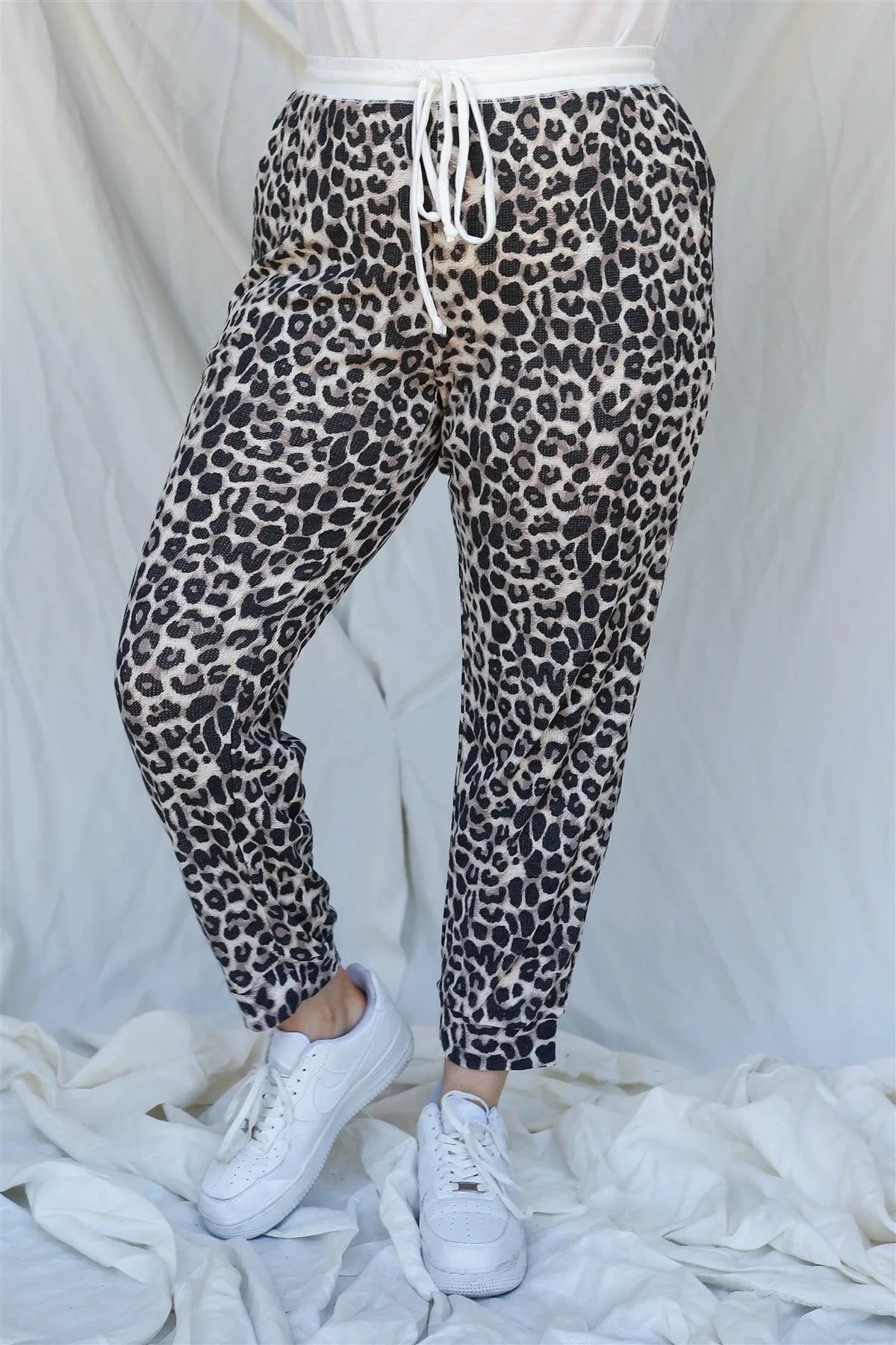 Junior Plus Brown Leopard Print Two Pocket Joggers Pants /2-1-1 - Tasha Apparel Wholesale