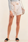 Ivory Nude Solid High Waisted Detachable Self-Tie Belt Flare Mini Shorts - Tasha Apparel Wholesale