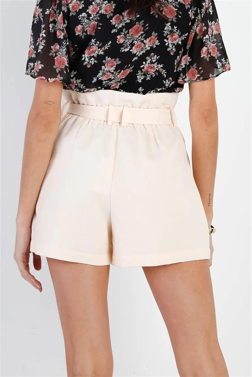 Ivory High Waisted Detachable Self-Tie Belt Mini Shorts - Tasha Apparel Wholesale