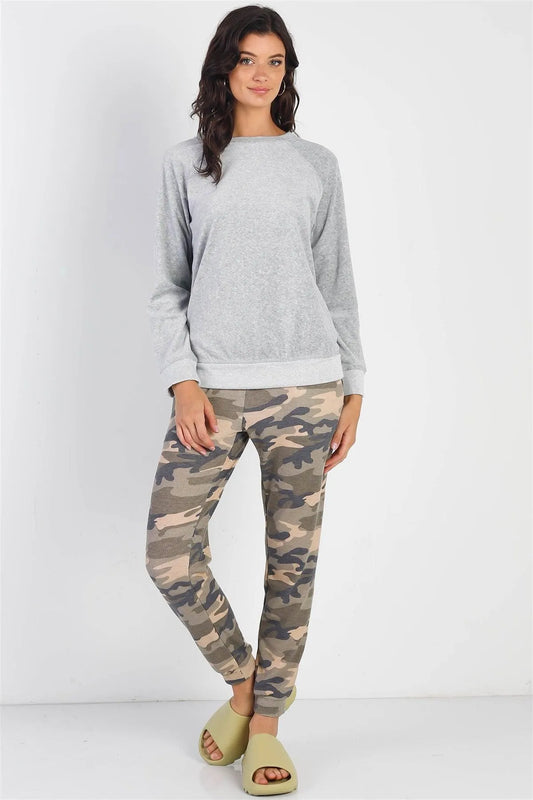 Camo Green Waffle Knit Jogger Pants /1-1-1 - Tasha Apparel Wholesale