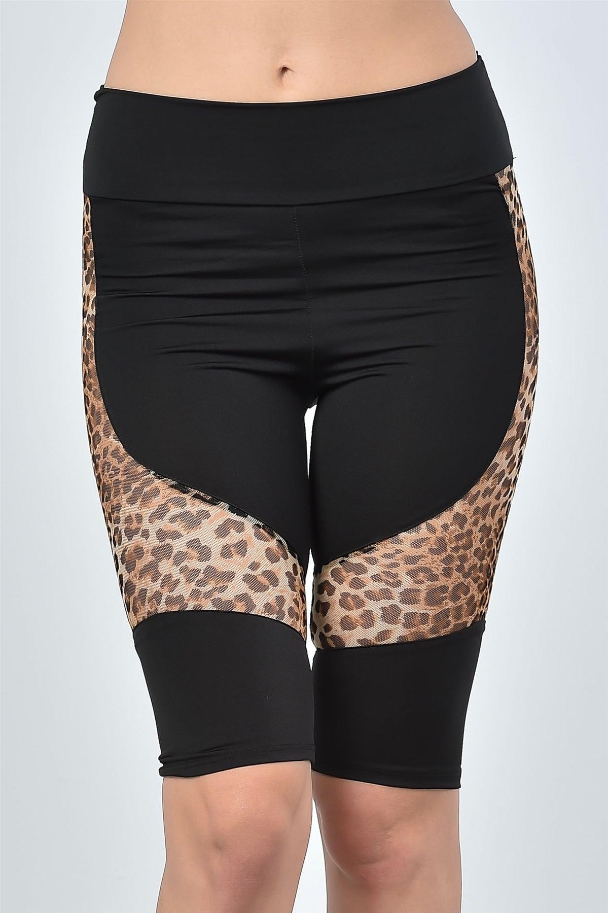 Leopard Mesh Side Knee Length Shorts / 2-2
