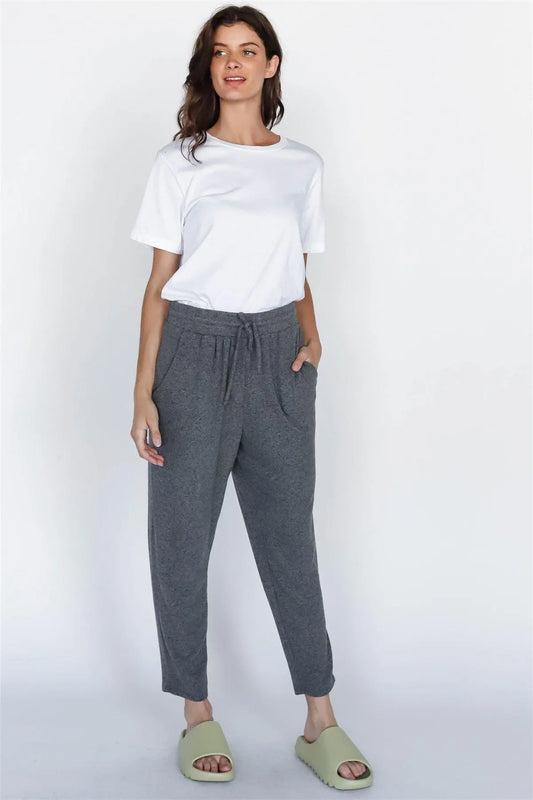 Charcoal Flannel High Waist Pants /1-1-1 - Tasha Apparel Wholesale