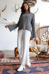 White Flare Side Button Detail High Waist Pants /1-2-2 - Tasha Apparel Wholesale