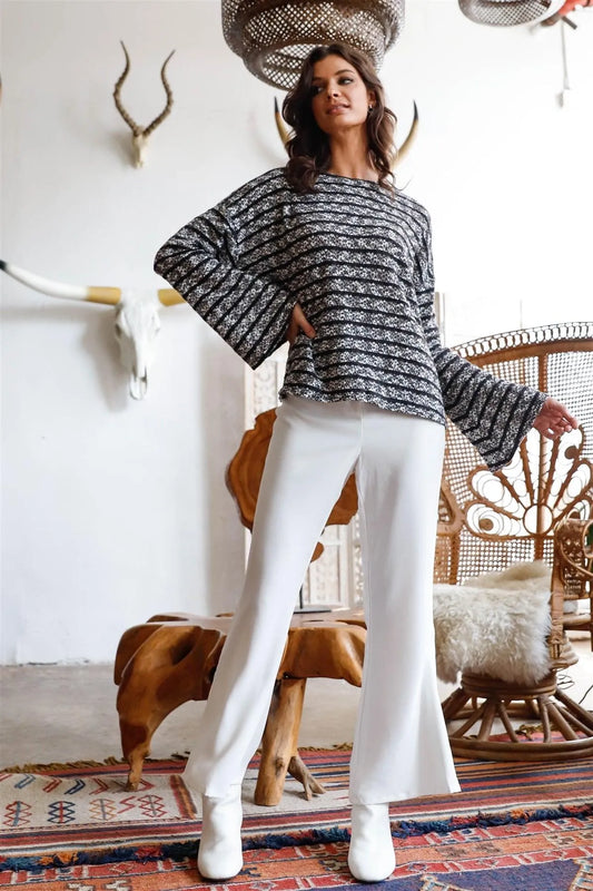 White Flare Side Button Detail High Waist Pants /1-2-2-1 - Tasha Apparel Wholesale