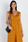 Mustard & White Polka Dot Back Lace Up Detail Jumpsuit /1-3-1-1 - Tasha Apparel Wholesale