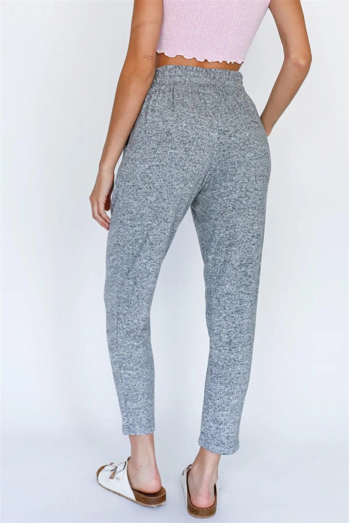 Heather Grey Loungewear Flannel Hight Waist Pants /1-1-1 - Tasha Apparel Wholesale