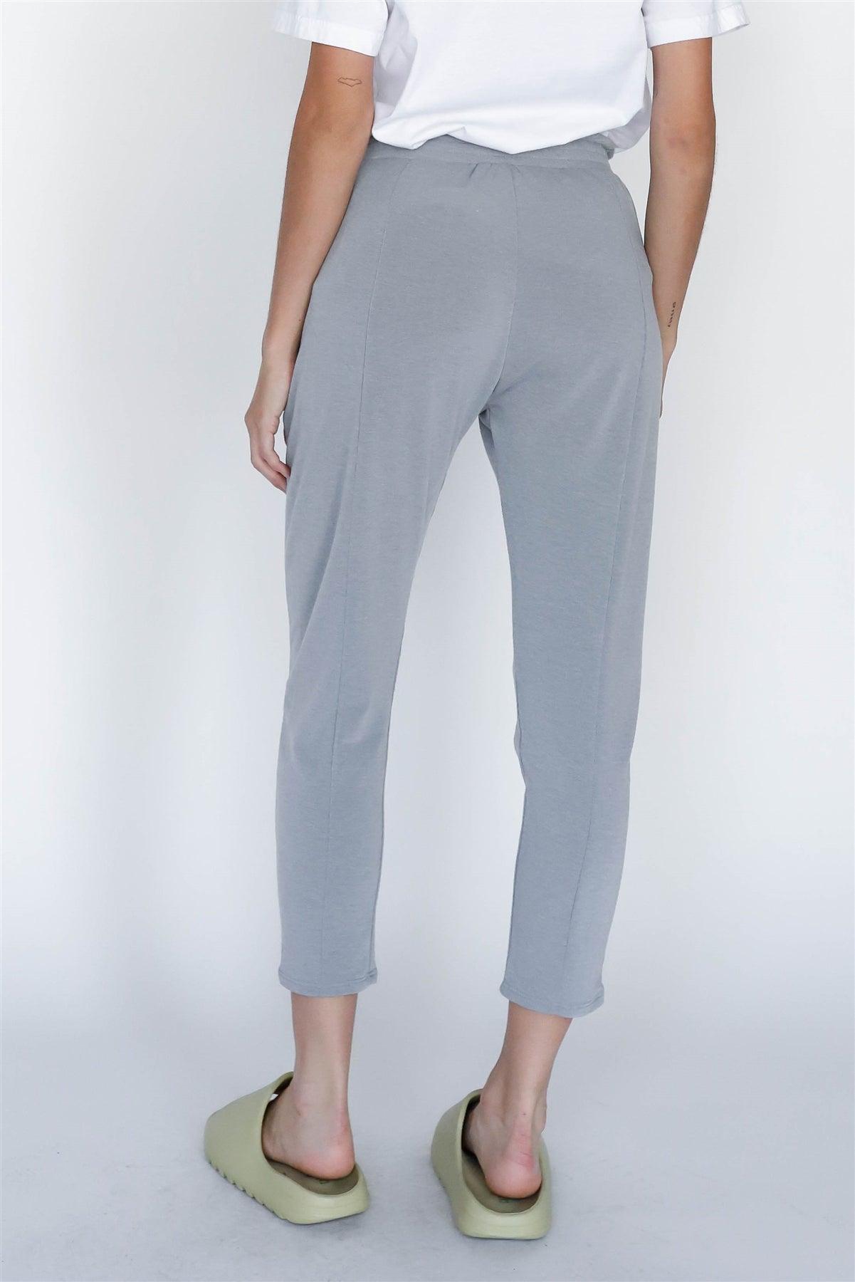 Heather Grey Front Pocket Detail High Waist Jogger Pants /1-1-1