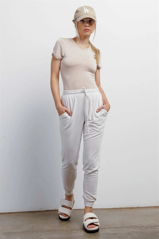 Beige High Waist Cuffed Hem Pants /1-1-1 - Tasha Apparel Wholesale