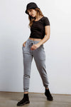 Dark Grey High Waist Cuffed Hem Pants /1-1-1 - Tasha Apparel Wholesale