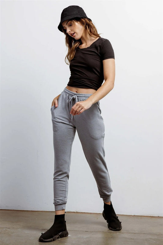 Dark Grey High Waist Cuffed Hem Pants /1-1-1 - Tasha Apparel Wholesale