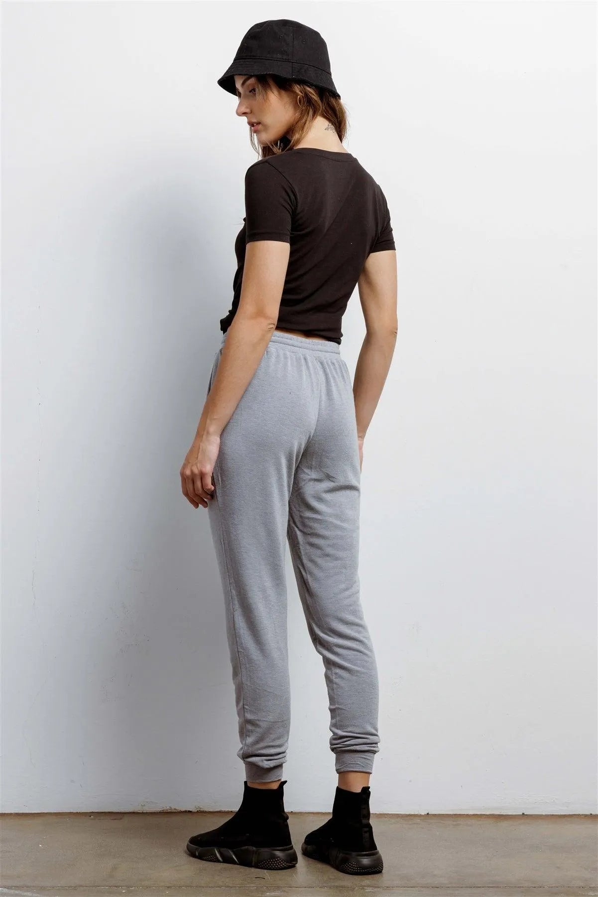Dark Grey High Waist Cuffed Hem Pants /1-1-1 - Tasha Apparel Wholesale