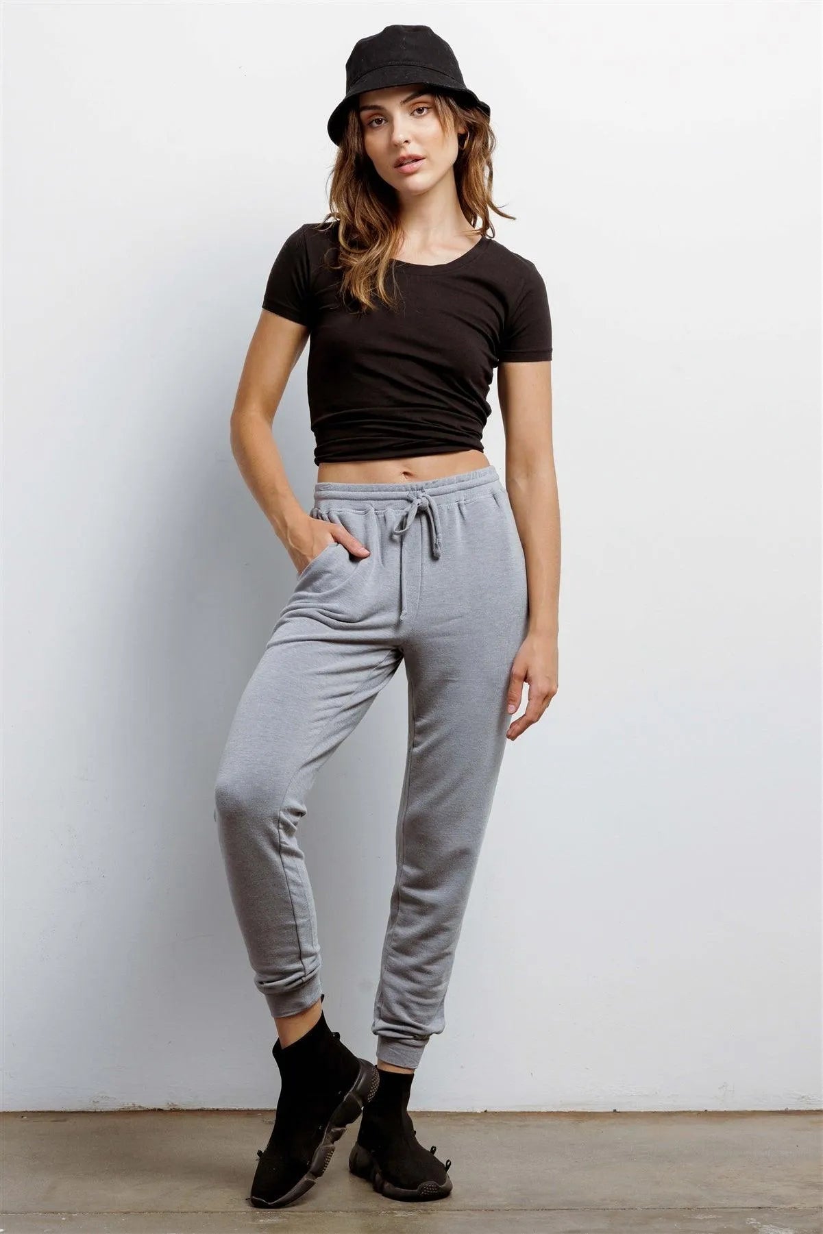 Dark Grey High Waist Cuffed Hem Pants /1-1-1 - Tasha Apparel Wholesale