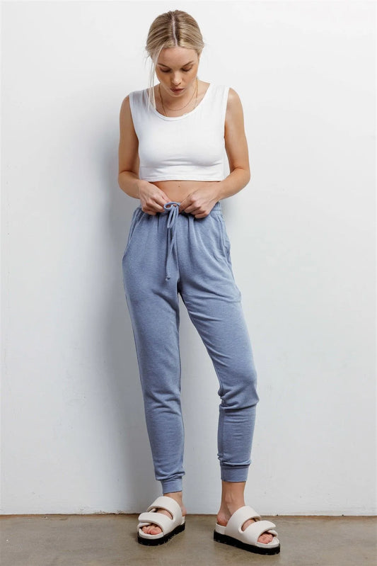 Denim Blue High Waist Cuffed Hem Pants /1-1-1 - Tasha Apparel Wholesale