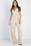 Beige & White Stripe Twisted Back Detail Sleeveless Jumpsuit /1-2-1 - Tasha Apparel Wholesale