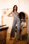 Silver Glitter Back Self-Tie Wide Leg Jumpsuit /1-2-2-1 - Tasha Apparel Wholesale