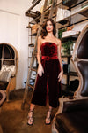 Burgundy Velvet Off-The-Shoulder Front Buckle Belt Jumpsuit /3-3 - Tasha Apparel Wholesale