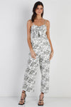 Ivory Floral Print Front Twist Detail Sleeveless Jumpsuit /1-2-2-1-1