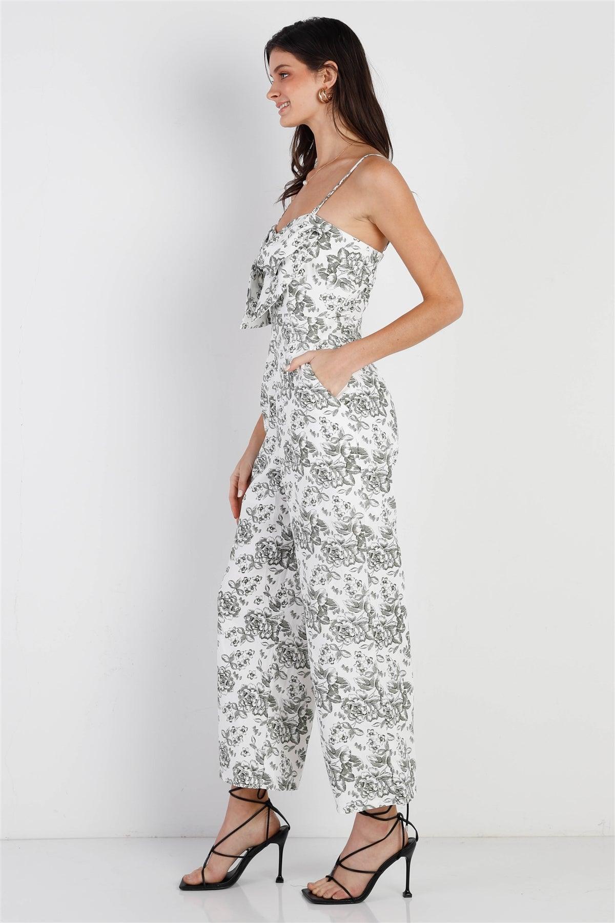 Ivory Floral Print Front Twist Detail Sleeveless Jumpsuit /1-2-2-1-1