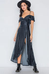 Charcoal Velvet Cami Maxi Side Slit Skort Romper Dress /2-2-2 - Tasha Apparel Wholesale