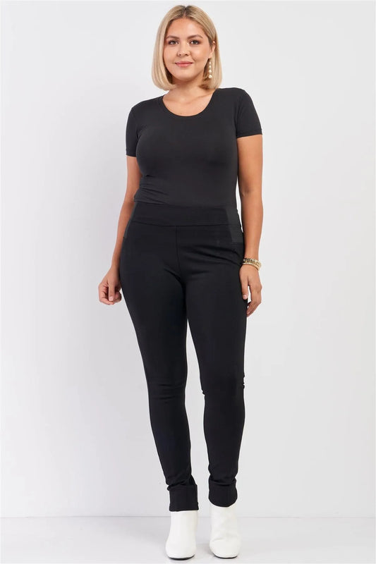 Junior Plus Black Rubber Side Detail Lace Side Leg Legging Slim Pants /2-2-2 - Tasha Apparel Wholesale