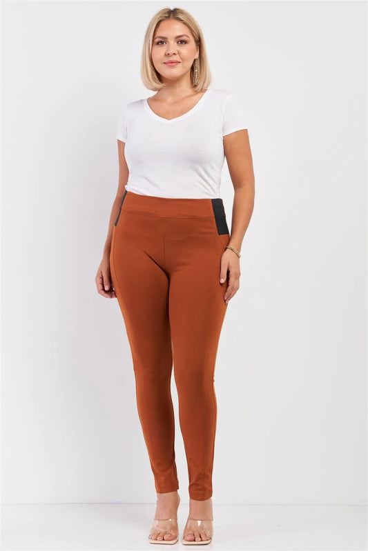 Junior Plus Rust Rubber Side Detail Lace Side Leg Legging Slim Pants /1-2-2 - Tasha Apparel Wholesale